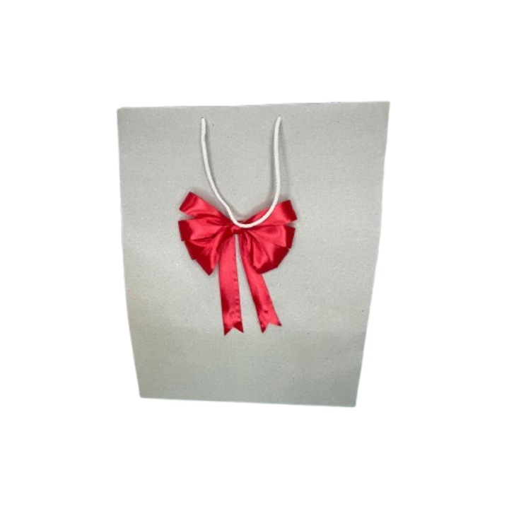 Punga cadou - Nicas - kraft/natur cu funda rosie - set 5 buc - 31x40x12cm - tip 3XL