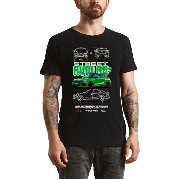 Tricou barbati Audi negru, pentru pasionatii de masini AUDI, marimea M
