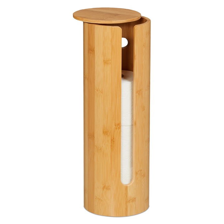 Suport depozitare hartie igienica Relaxdays, din bambus, 42 x 14.5 cm, Maro
