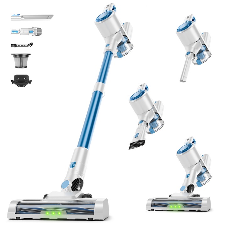 Безжична прахосмукачка keyyet B150E, мощно издухване 40KPA, 45 мин автономност, синя, пълен комплект