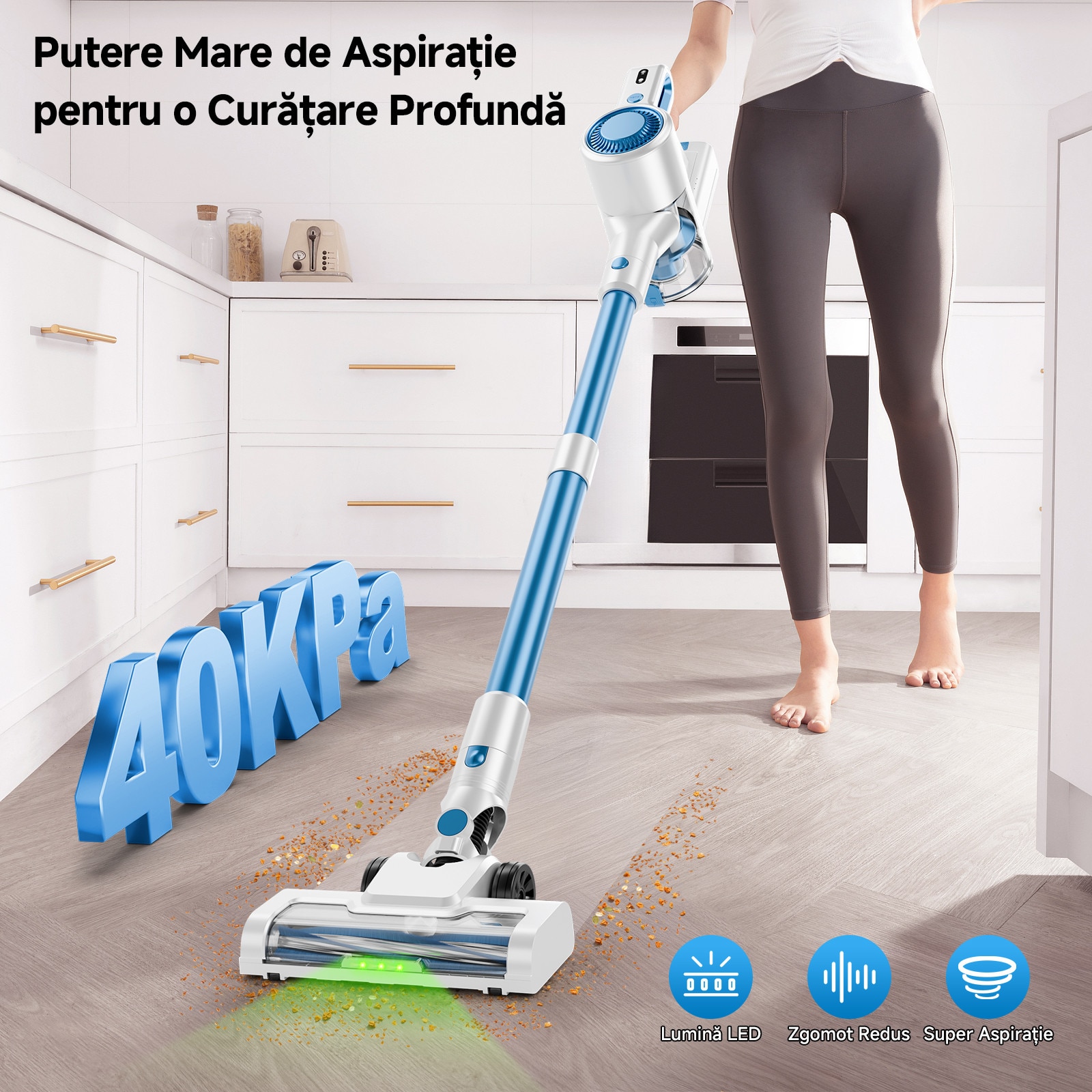 Aspirator fara fir keyyet B150E, suflaj puternic 40KPA, 45 min autonomie, albastru, set complet（Albastru）