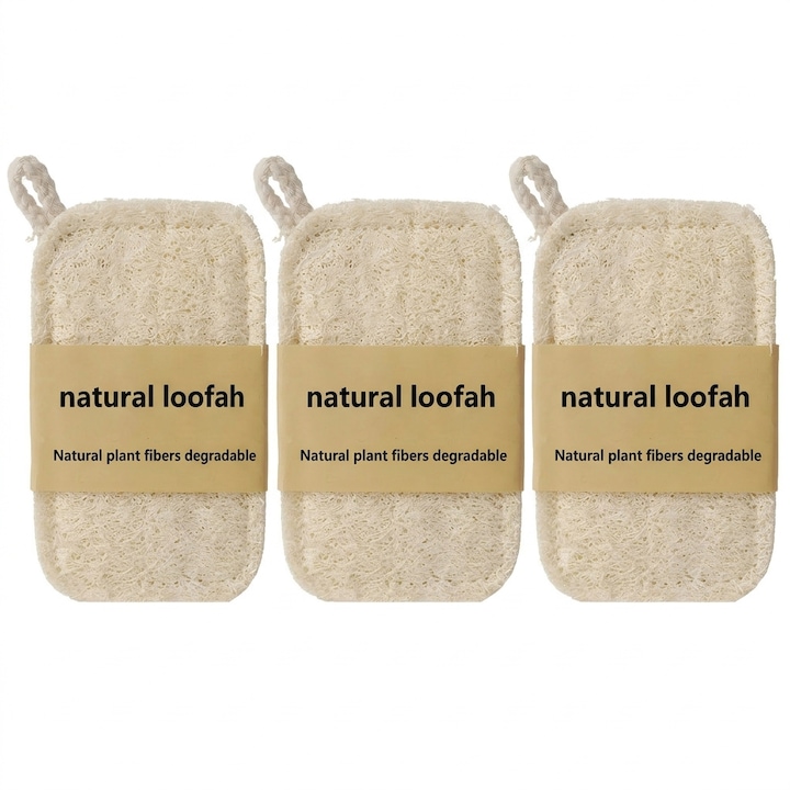 Set 3 Bureti Lufa Naturala pentru Vase, 100% Bio & Biodegradabil, Ideal pentru Tigai Antiaderente, Anti-Grasime, Uscare Rapida, 13 x 8 cm