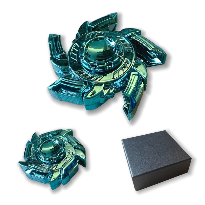Fidget Spinner Antistres Transformabil din Aliaj Metalic, Efect Cromat Electroplacat, Rotatie Lunga pentru Relaxare si Focus, Jucarie de Birou pentru Copii si Adulti, Turcoaz