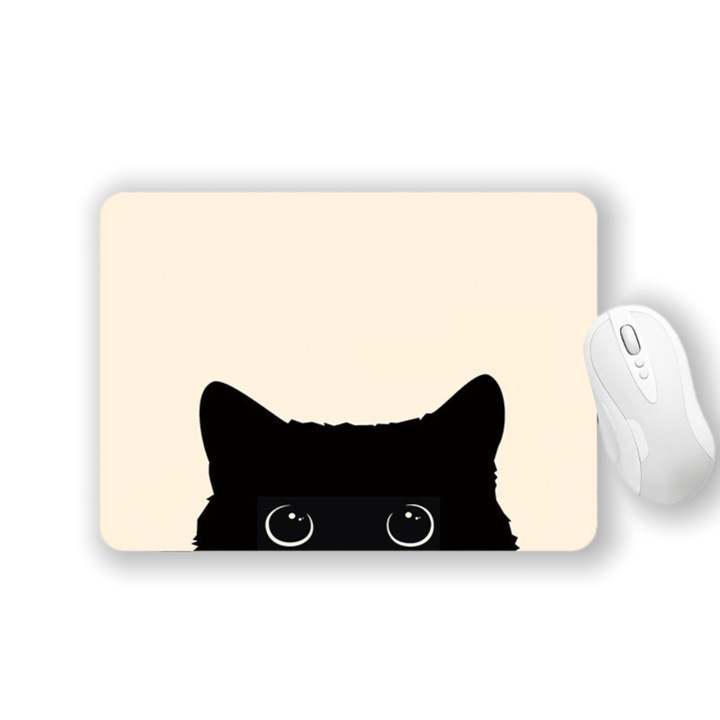 Mousepad cu pisica neagra, 210x260x2mm, design dragut, baza din cauciuc natural antiderapant