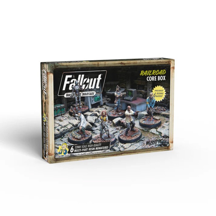 Extensie de joc Fallout Wasteland Warfare, Railroad Core Box, Modiphius, 6 modele de asamblat, gri