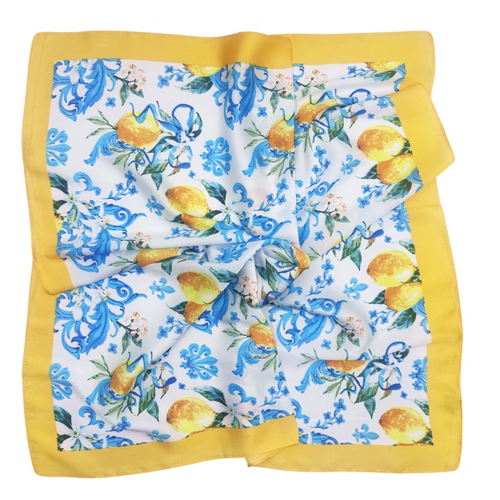 Esarfa dama ISABELLA cu lamai, Galben/ Multicolor, 70x70cm