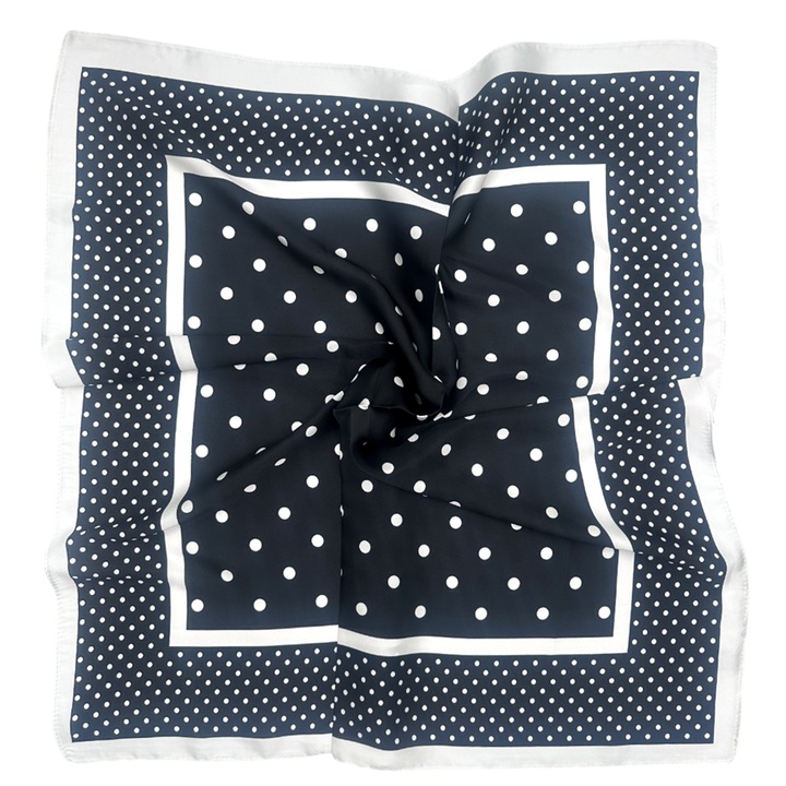 Esarfa dama DORIS cu buline albe, Negru, 70x70cm