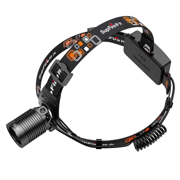 HL53 LED Fejlámpa, Zoom, 180lm, 400m, 2x 2000mah, USB Töltés, 15W, Töltés és Adatátvitel