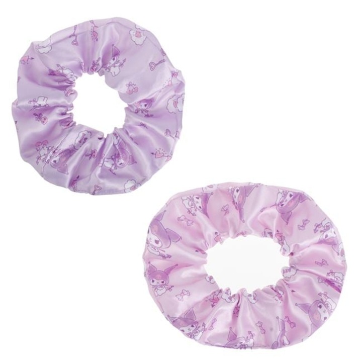 Set 2 Buc Elastice De Par Shopiens, imprimeu Kuromi, Roz Si Lila, Textile Satinate