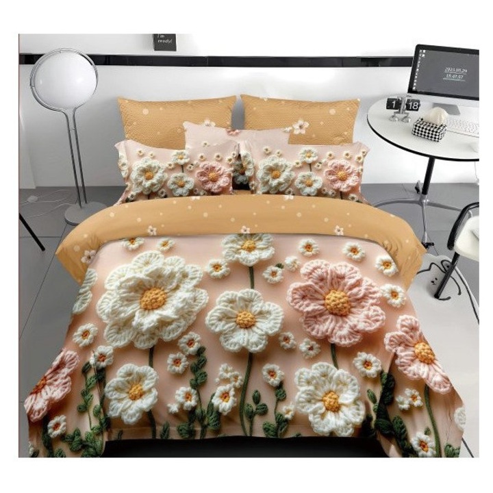 Lenjerie de pat dublu, finet, set 4 piese, model 5D, 180x200cm, 200x230cm, 55x80cm