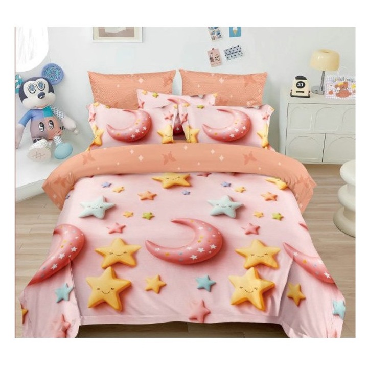 Lenjerie pentru pat dublu, din finet cu 4 piese cu elastic, model 5D cod WD09