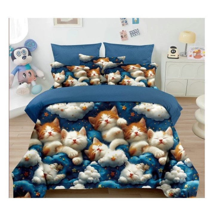 Lenjerie pentru pat dublu, din finet cu 4 piese cu elastic, model 5D cod WD14