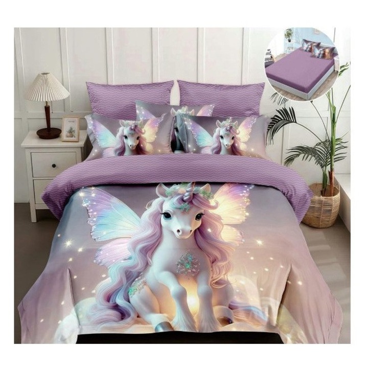 Lenjerie pentru pat dublu, din finet cu 4 piese cu elastic, model 5D cod WD16