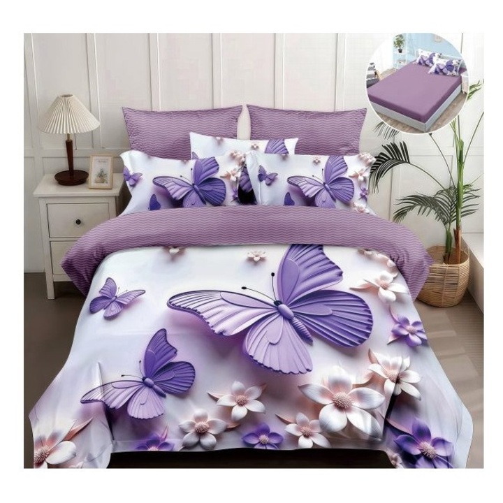 Lenjerie pentru pat dublu, din finet cu 4 piese cu elastic, model 5D cod WD17