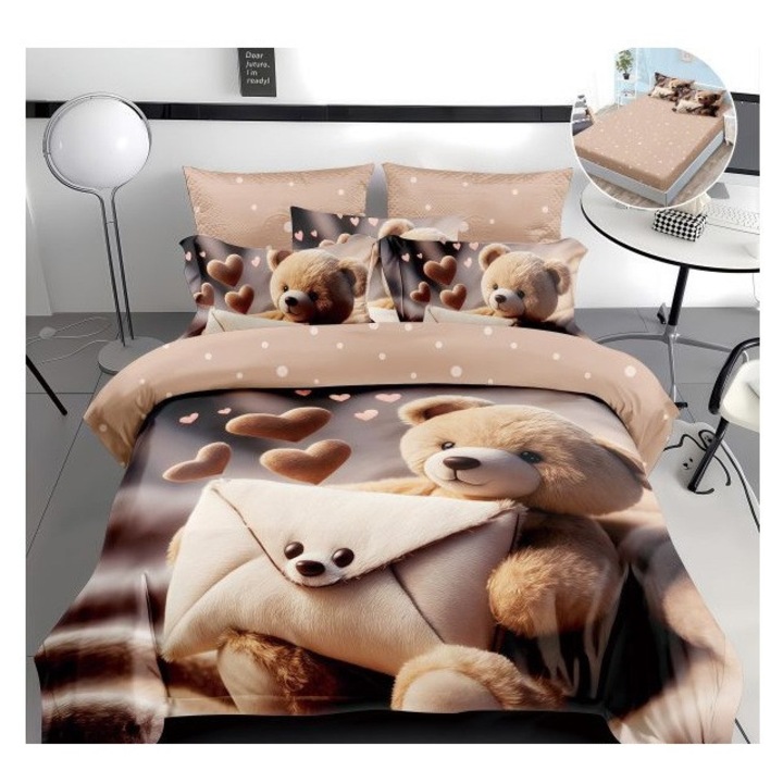 Lenjerie de pat dublu, finet, 4 piese model 5D, 200x230cm, 180x200cm, 55x80cm