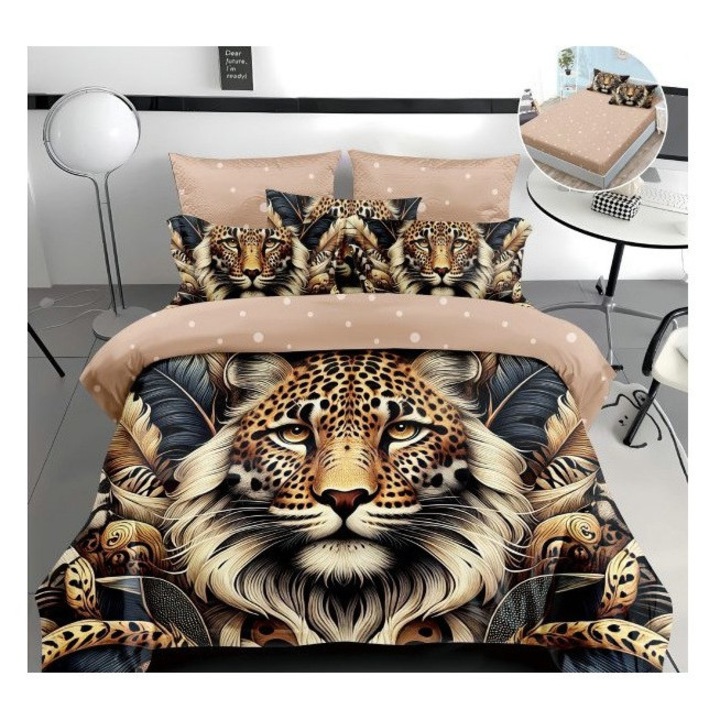 Lenjerie pentru pat dublu, din finet cu 4 piese cu elastic, model 5D cod WD21