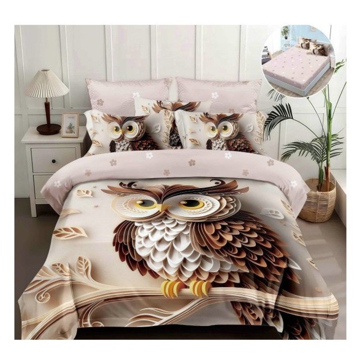 Lenjerie pentru pat dublu, din finet cu 4 piese cu elastic, model 5D cod WD22