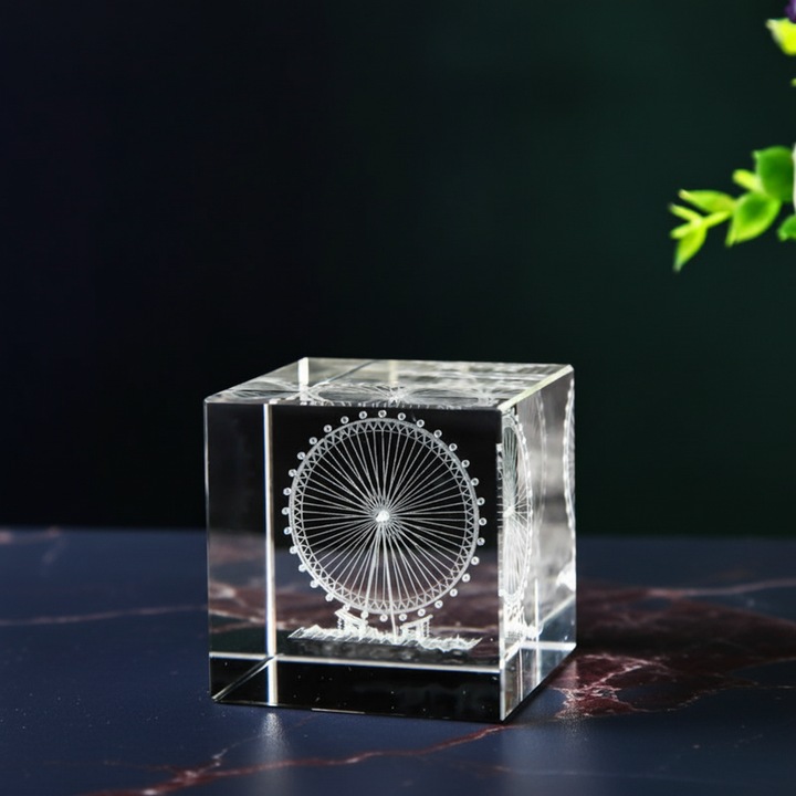 Cub Cristal 3D Generic 6cm Roata Panoramica, Decor Birou Elegant