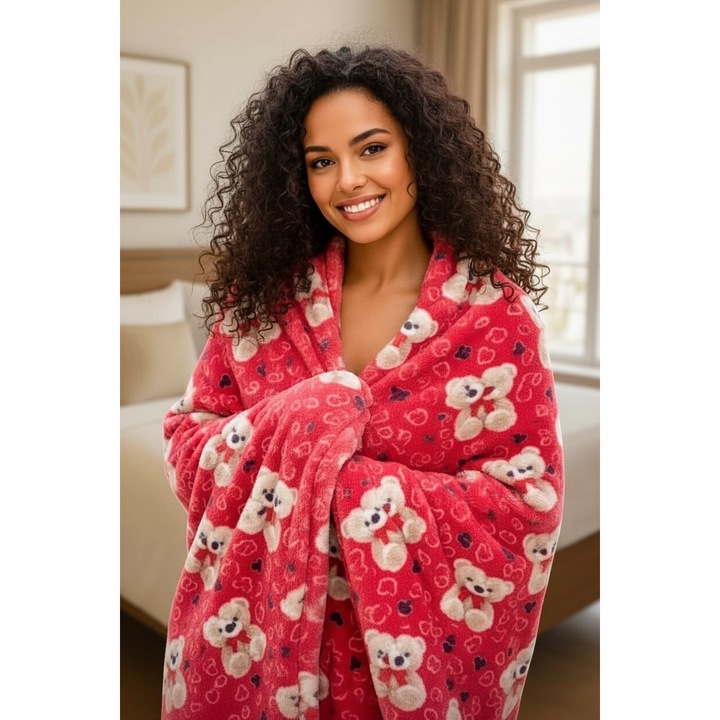 Patura polar Turcia, 210x180 cm, StarFashion, imprimeu vesel, 100% microfibra, roz, OneSize