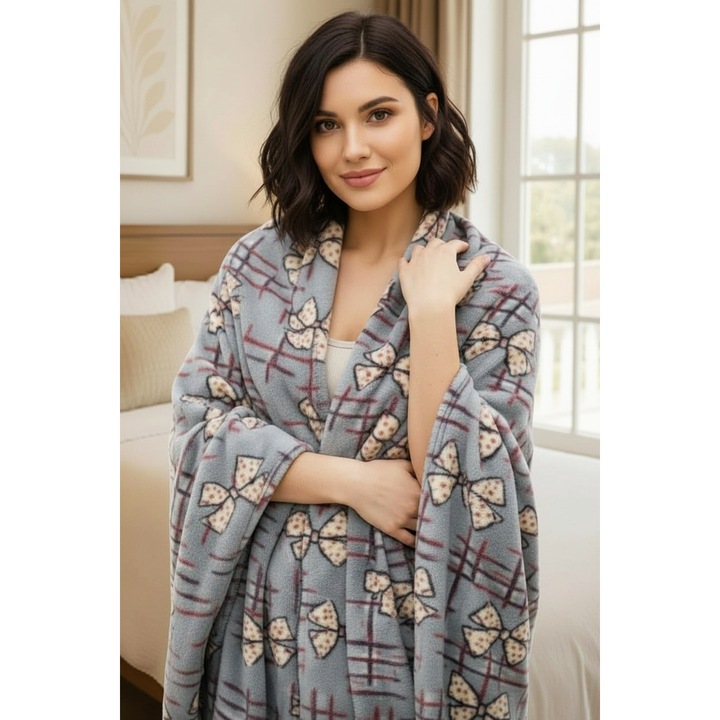 Patura polar Turcia, 210x180 cm, StarFashion, imprimeu vesel, 100% microfibra, gri, OneSize