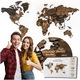 Harta Lumii 3D din Lemn, Culoare Maro inchis, 130x72 cm, Decoratiune Perete cu Orase si Granituri, Puzzle Lemn, Cadou Premium