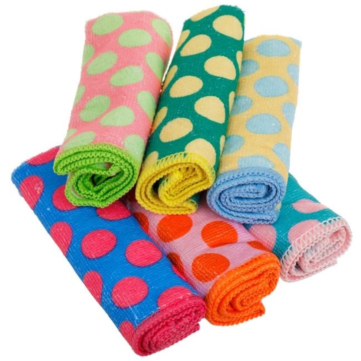 Set 6 Lavete din Microfibra Colorate cu Buline 30x30 cm Curatare Universala Reutilizabile