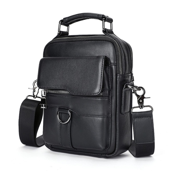 Geanta barbati Ginn din piele naturala neagra – spatioasa, versatila, stil business, BUSY LDY & GTM®