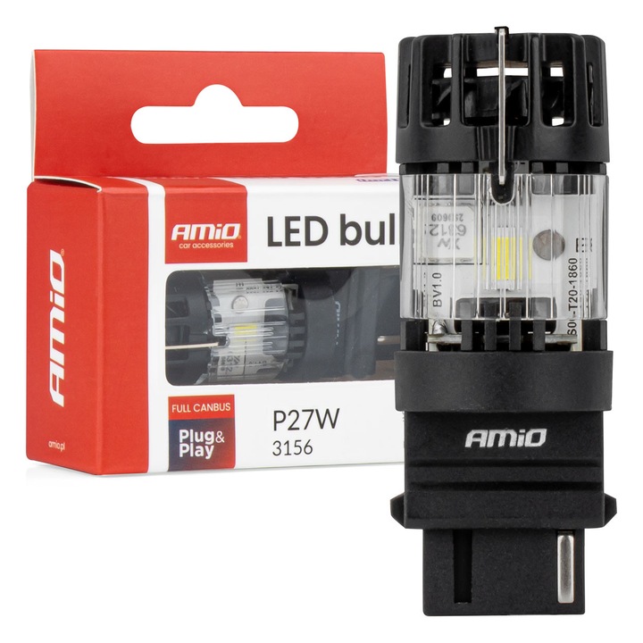 AMiO 3156 P27W 12V FULL CANBUS fehér LED izzó