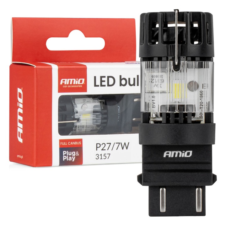 AMiO 3157 P27/7W 12V FULL CANBUS LED izzó, fehér