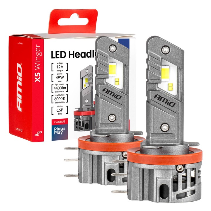 Becuri auto LED AMiO H15 49W 6000K CANBUS, set, 4400LM, 11-18V