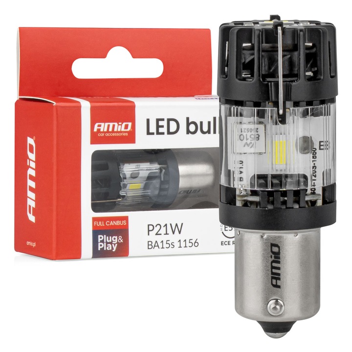 Bec LED AMiO BA15S P21W 12V FULL CANBUS alb