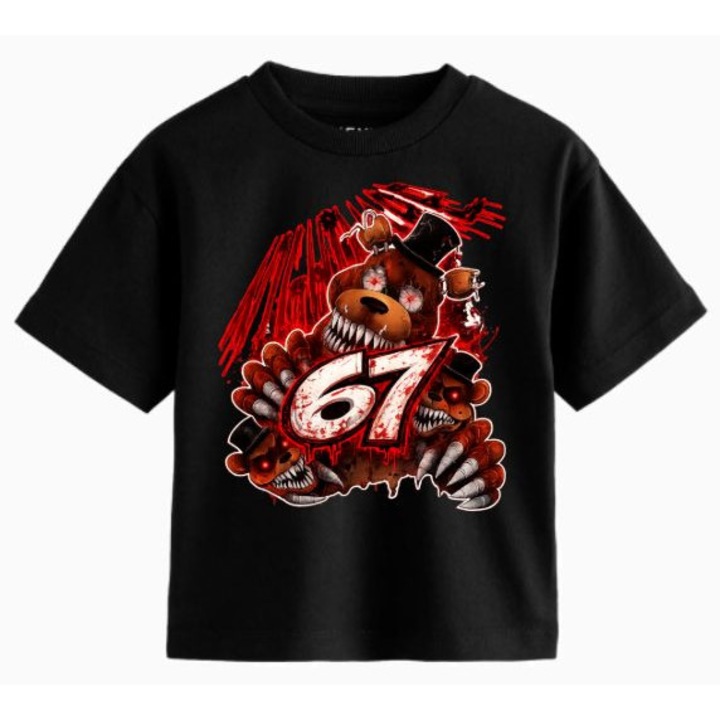 Тениска 100% памук, Six Seven, вдъхновена от Five Night's At Freddy's, Черен