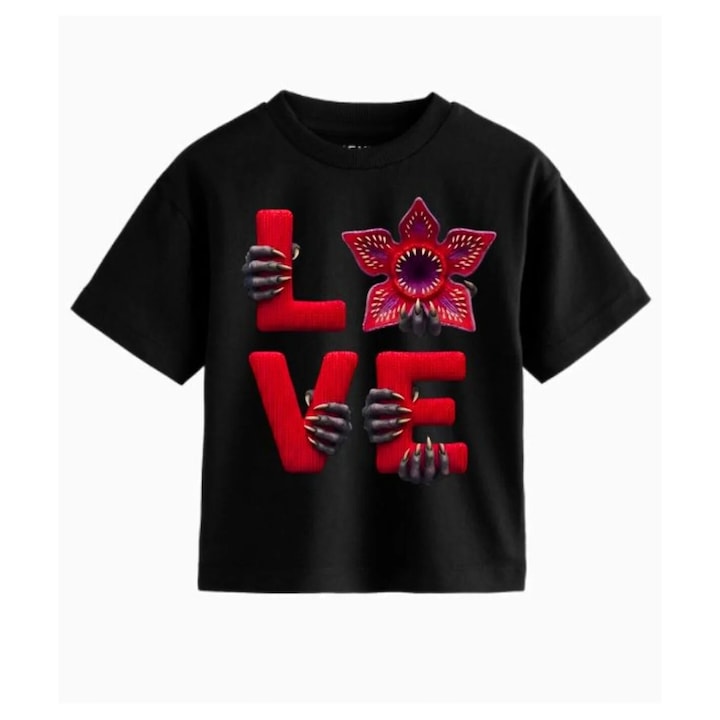 Тениска 100% памук, Stranger Things, Stranger Valentine Monsterfdsag, Черен, 116-122 CM