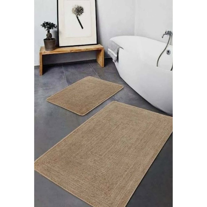 Set de covorase de baie antiderapant digital, 2 piese, 1 buc (60 x 100 cm) - 1 buc (40 x 60 cm)bej