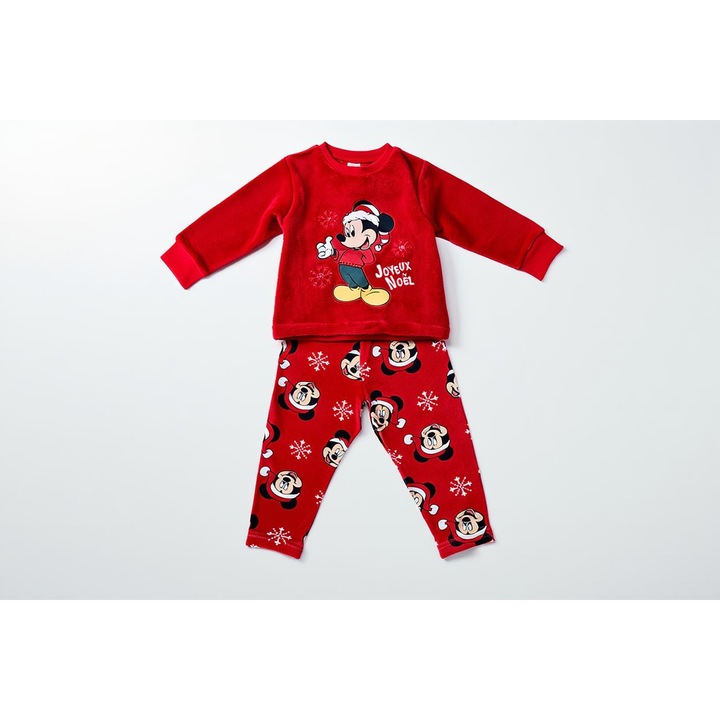Pijama din velur, 2 piese, maneca lunga Noel Mickey Mouse 35926, Rosu