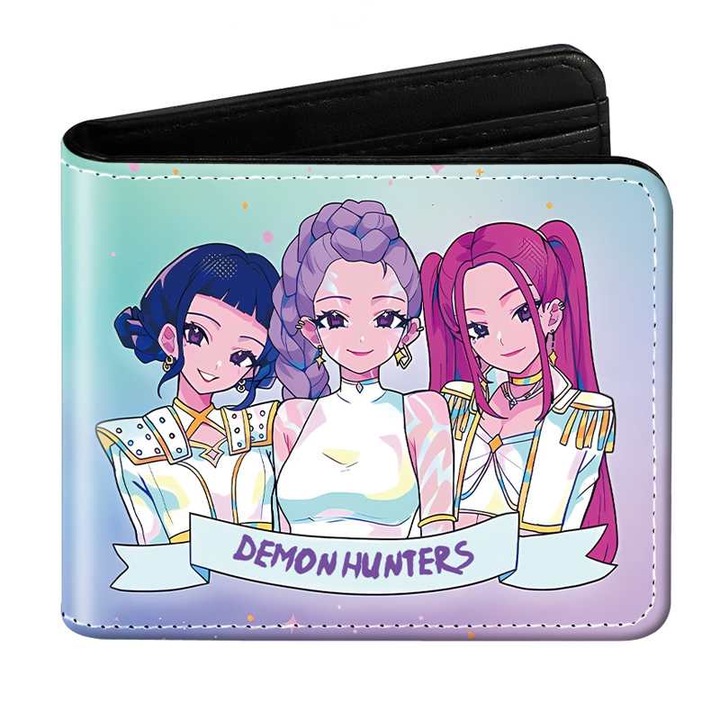 Portofel scurt din piele, Witch Hunter, Zimilo, design anime, impermeabil, ultra-usor, rezistent la abraziune, pliabil, 11.5x9.5x2cm, Violet, 11.5 x 9 x 2 cm