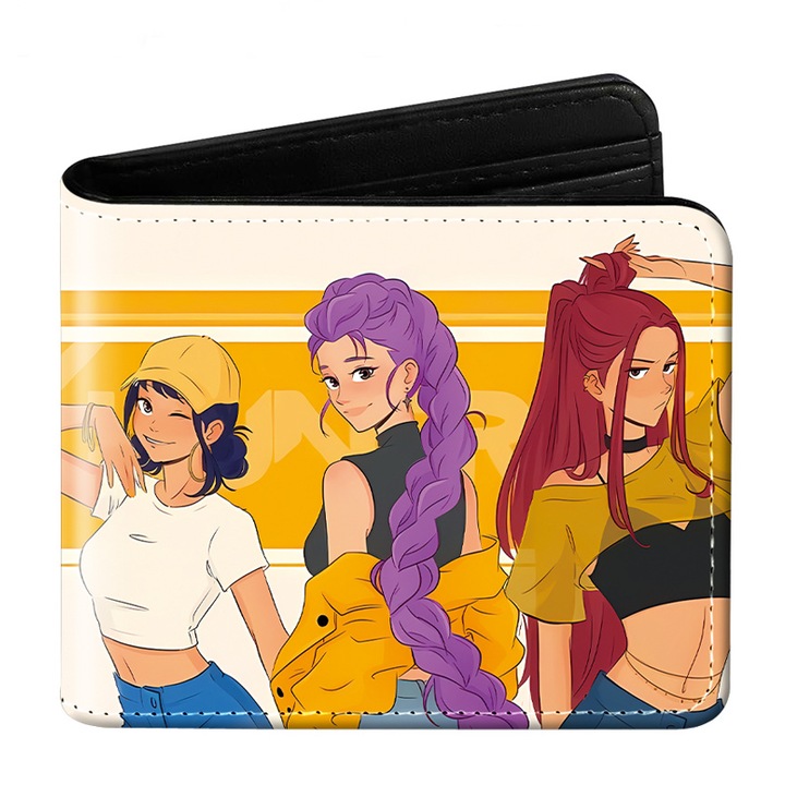 Portofel scurt din piele, Witch Hunter, Zimilo, design anime, impermeabil, ultra-usor, rezistent la abraziune, pliabil, 11.5x9.5x2cm, galben