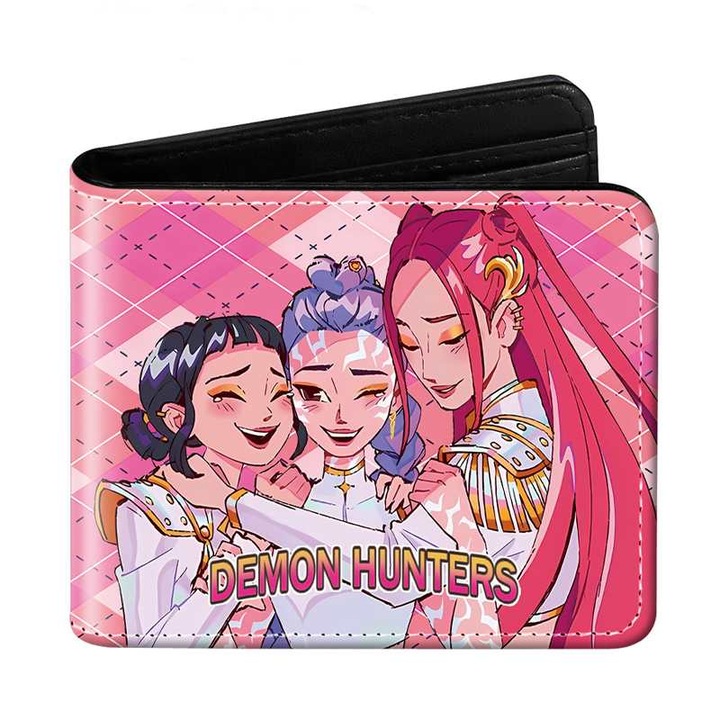 Portofel scurt din piele, Witch Hunter, Zimilo, design anime, impermeabil, ultra-usor, rezistent la abraziune, pliabil, 11.5x9.5x2cm, Roz, 11.5 x 9 x 2 cm