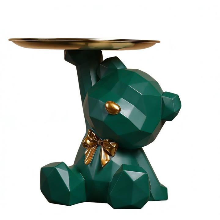 Figurina decorativa cu suport urs, ComResi, 20x15x18cm, verde