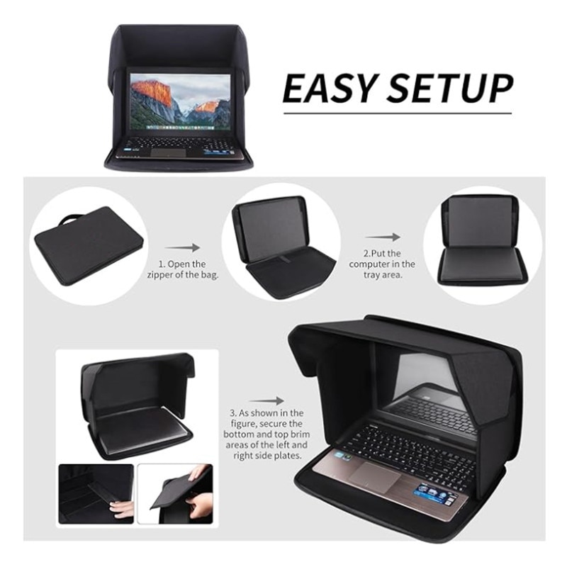 Husa de soare pliabila pentru laptop, husa portabila pentru intimitate in aer liber, husa usoara antireflex pentru laptop (12–14 inci)