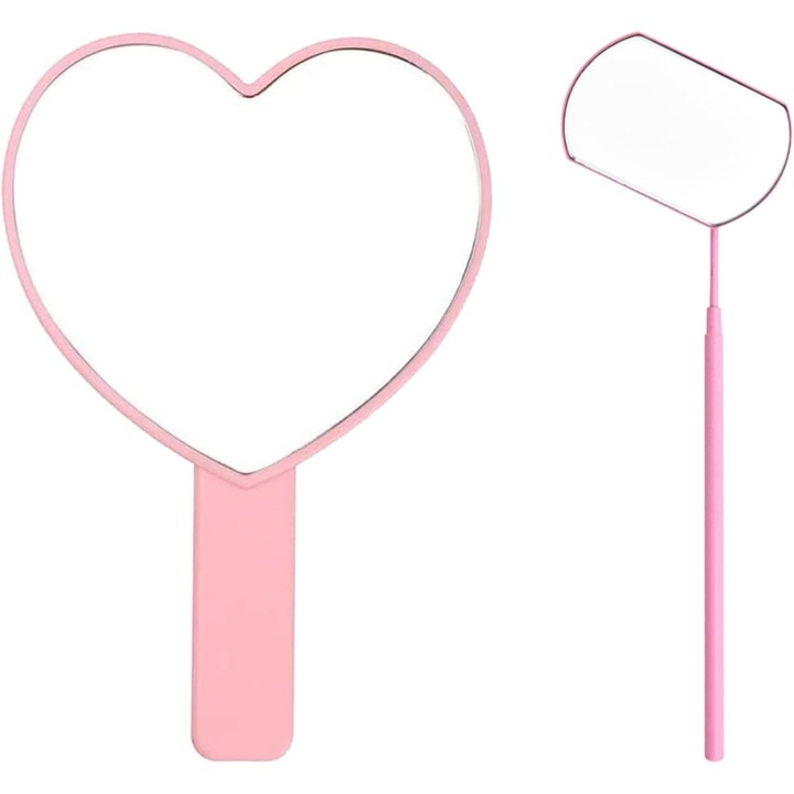 Oglinda portabila de calatorie si cosmetica in forma de inima, oglinda de vanitate portabila pentru calatorii pentru barbati si femei (oglinda pentru gene si oglinda in forma de inima, 2)