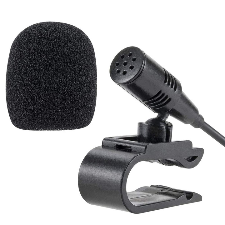 Mikrofon, autóba, külső 3.5mm, U-alakú csipesz, Plug and Play, Könnyű telepítés, OUYLAF, fekete