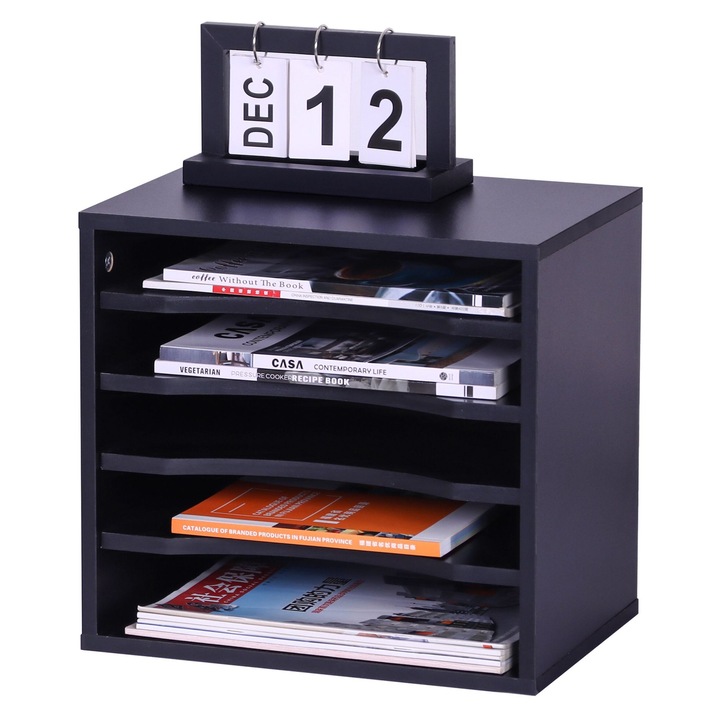 Стойка за съхранение на книги/документи Relaxdays, 33.5 x 25 x 33 см, 5 отделения, Черна
