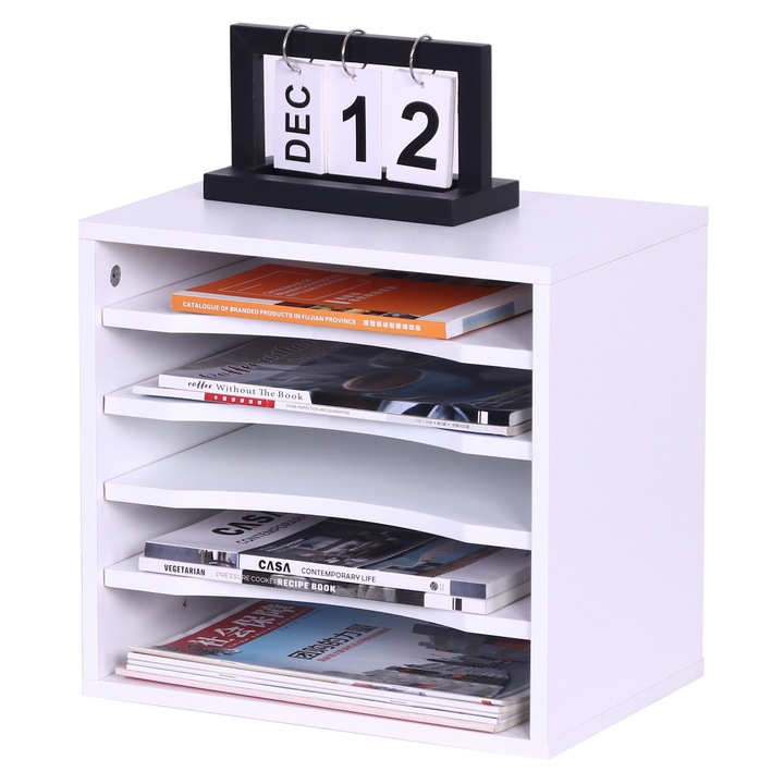 Стойка за съхранение на книги/документи Relaxdays, 33,5 x 25 x 33 см, 5 отделения, Бяла