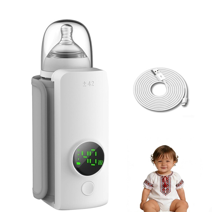 Incalzitor de Biberoane FooFoony, Acumulator 6000mAh, 6 Trepte, Alb, 0.5 l