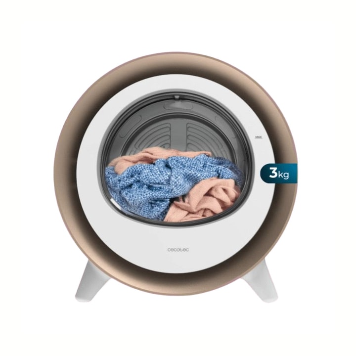 Мини сушилня за дрехи Cecotec Dresscode Dry, 3 кг, 8 програми, бял/златист, 51.3x52.3x50.4см