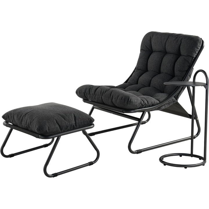 Шезлонг градински Grand Patio с опора и маса, графит, 77.5x107x68.5см