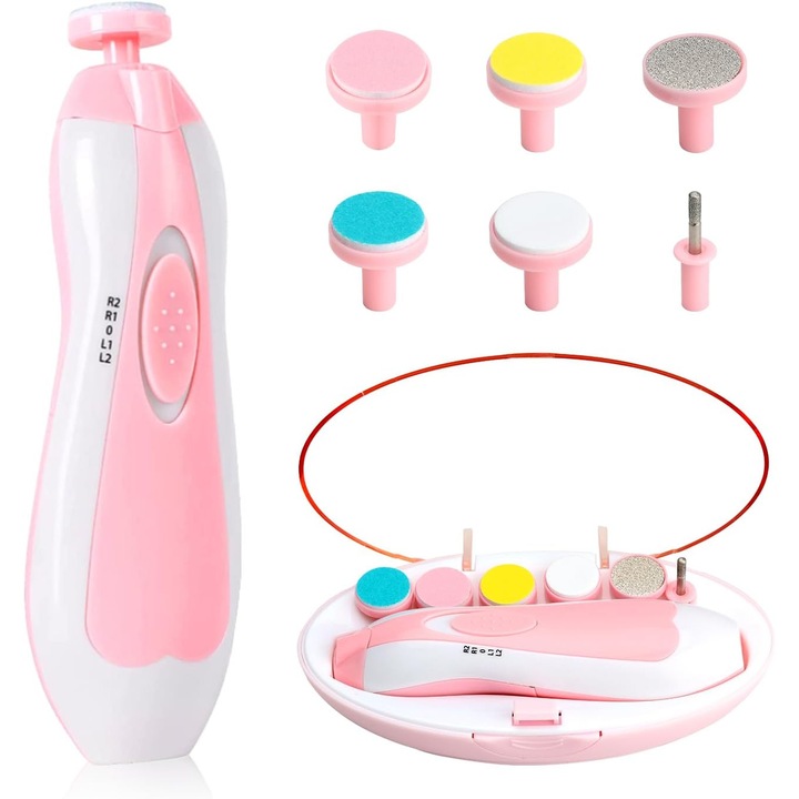 Set manichiura SuooTci, 6 accesorii, foarfeca manichiura, roz, 4cm