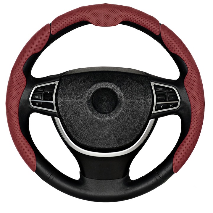 Kormánykerék huzat, piros, PU bőr, 3 darabos készlet, univerzális kialakítás