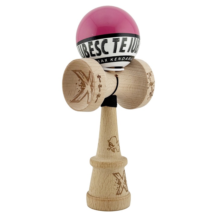 Kendama Originală TE IUBESC, Cupe Mari KING SIZE V3, Super Sticky, Roz/Alb, 18 cm
